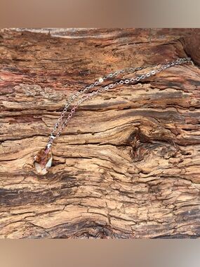 Silver Chain Necklace with Amber Crystal Pendant - Women's Jewelry